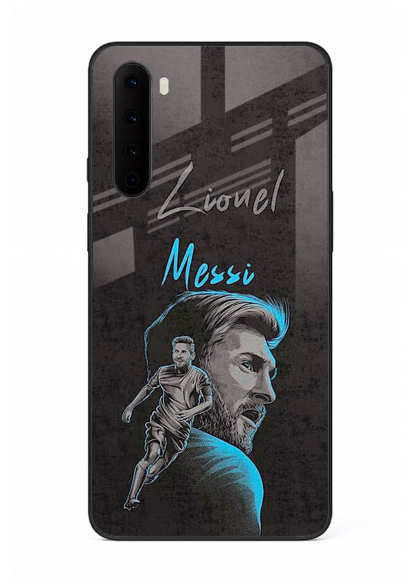 Lionel Messi portrait artwork printed on glossy tempered glass OnePlus Nord back cover
