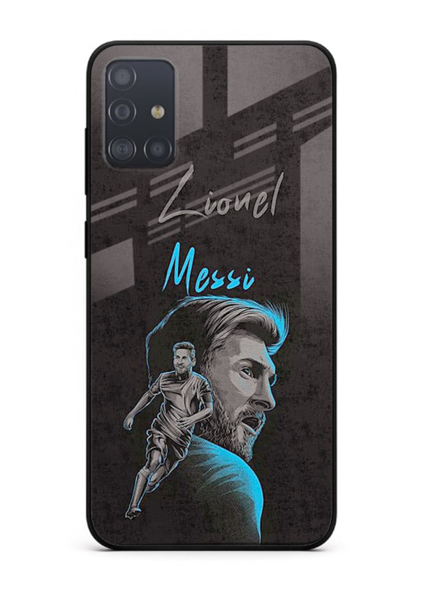 Lionel Messi portrait artwork printed on glossy tempered glass Samsung A71 back cover