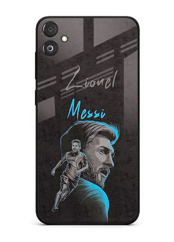 Lionel Messi portrait artwork printed on glossy tempered glass Samsung F14 5G back cover
