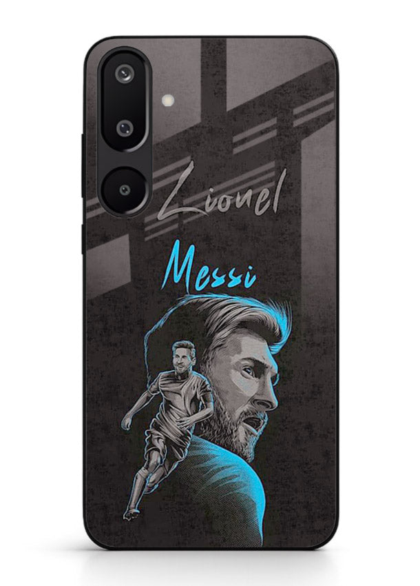 Lionel Messi portrait artwork printed on glossy tempered glass Samsung M16 5G back cover