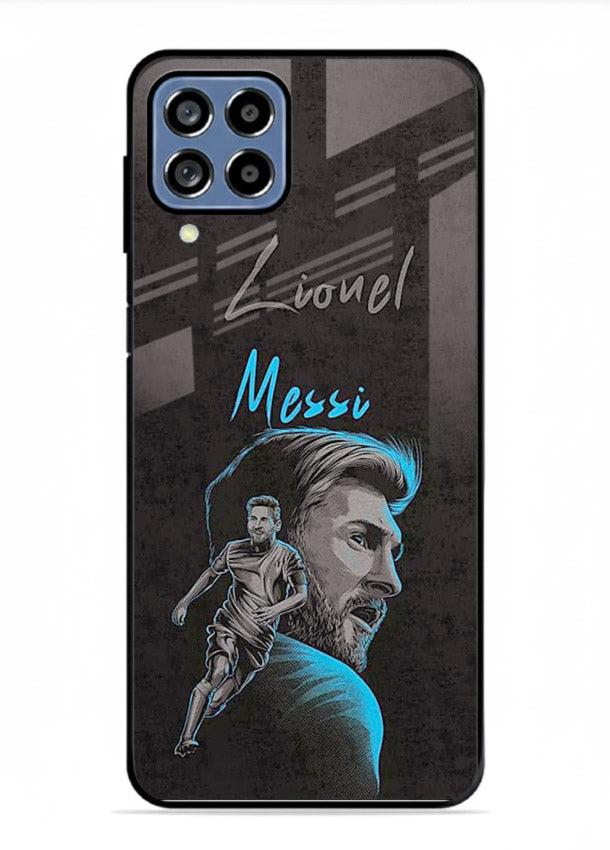 Lionel Messi portrait artwork printed on glossy tempered glass Samsung F12 5G back cover