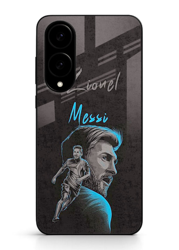 Lionel Messi portrait artwork printed on glossy tempered glass Samsung S25 Edge back cover