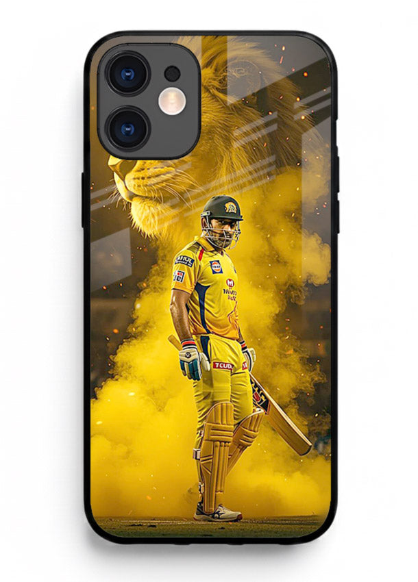 Golden lion and cricketer artwork on glossy tempered glass iPhone 12 Mini back cover