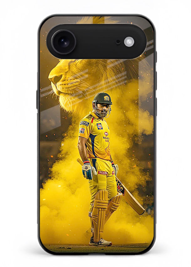 Golden lion and cricketer artwork on glossy tempered glass iPhone 17 Air back cover