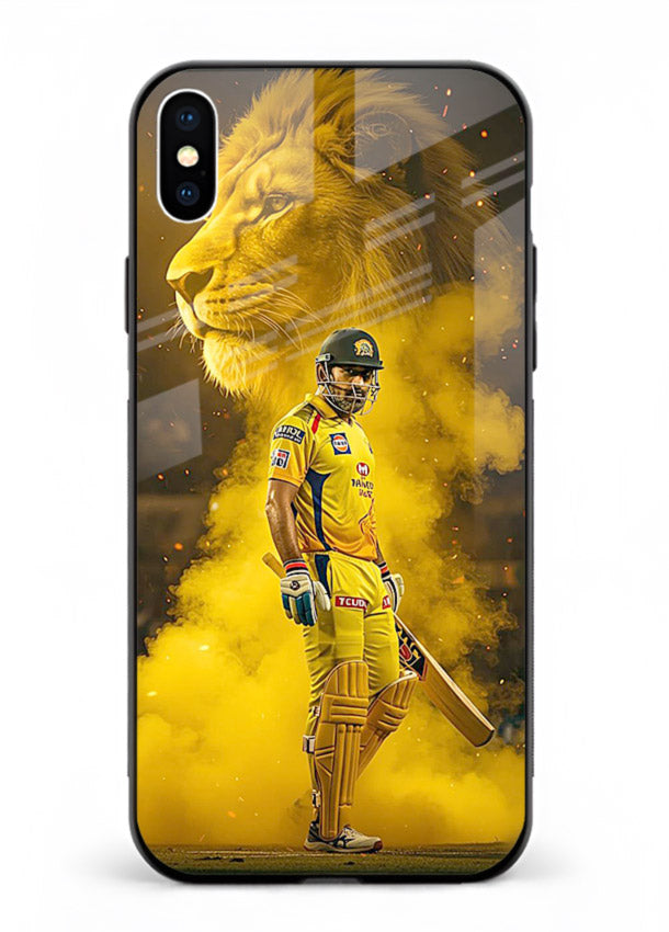 Golden lion and cricketer artwork on glossy tempered glass iPhone XS Max back cover