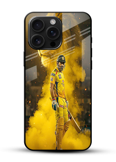Golden lion and cricketer artwork on glossy tempered glass mobile cover - 1