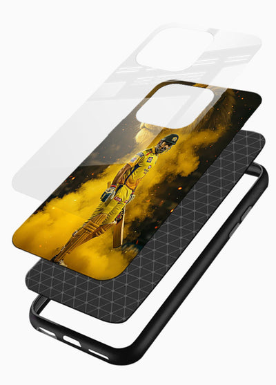 Golden lion and cricketer artwork on glossy tempered glass mobile cover - 3