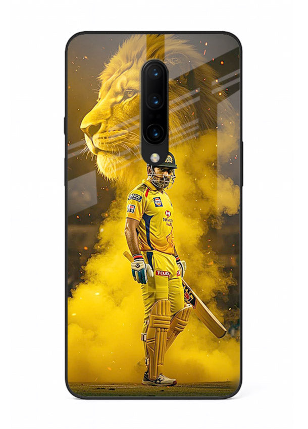 Golden lion and cricketer artwork on glossy tempered glass OnePlus 7 Pro back cover