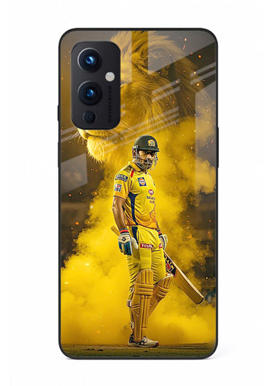 Golden lion and cricketer artwork on glossy tempered glass OnePlus 9 Pro back cover