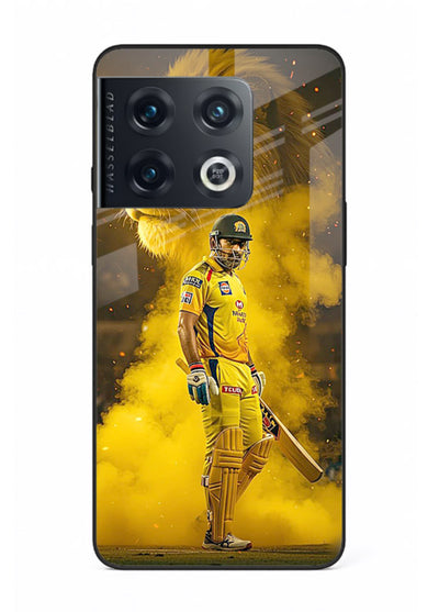 Golden lion and cricketer artwork on glossy tempered glass OnePlus 10 Pro back cover