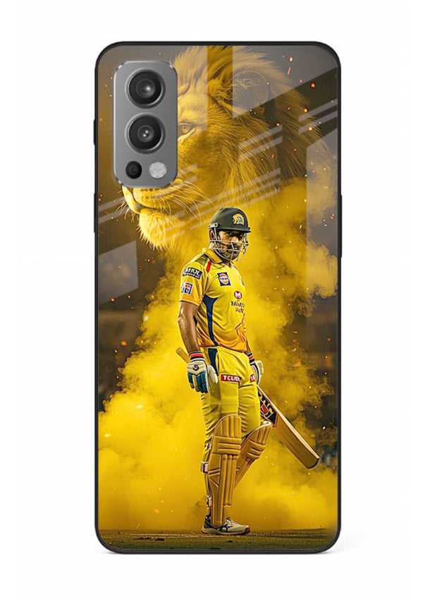 Golden lion and cricketer artwork on glossy tempered glass OnePlus Nord 2 back cover
