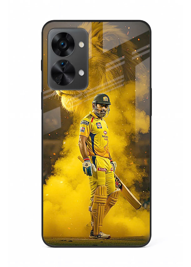 Golden lion and cricketer artwork on glossy tempered glass OnePlus Nord 2T back cover
