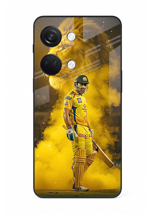 Golden lion and cricketer artwork on glossy tempered glass OnePlus Nord 3 back cover