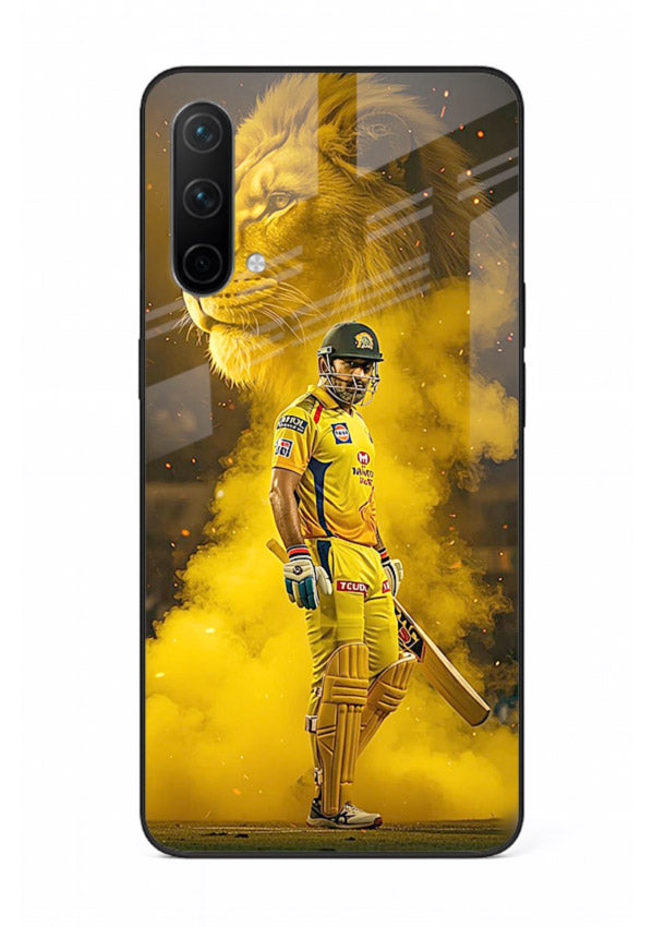 Golden lion and cricketer artwork on glossy tempered glass OnePlus Nord CE 5G back cover