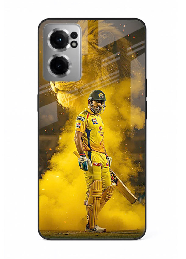 Golden lion and cricketer artwork on glossy tempered glass OnePlus Nord CE2 5G back cover
