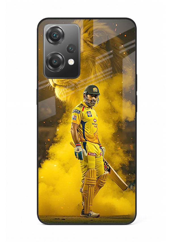 Golden lion and cricketer artwork on glossy tempered glass OnePlus Nord CE2 Lite 5G back cover
