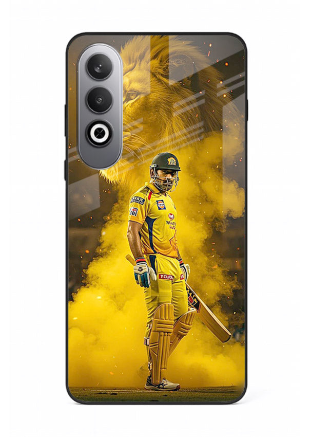 Golden lion and cricketer artwork on glossy tempered glass OnePlus Nord CE4 back cover
