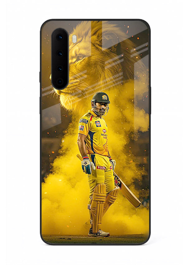 Golden lion and cricketer artwork on glossy tempered glass OnePlus Nord back cover