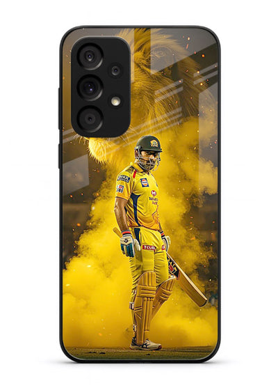 Golden lion and cricketer artwork on glossy tempered glass Samsung A73 5G back cover