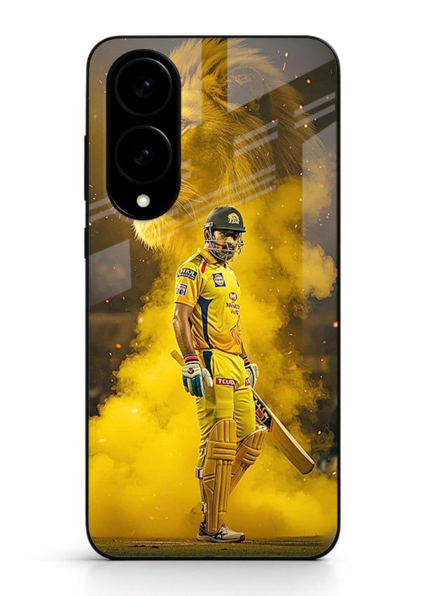 Golden lion and cricketer artwork on glossy tempered glass Samsung S25 Edge back cover