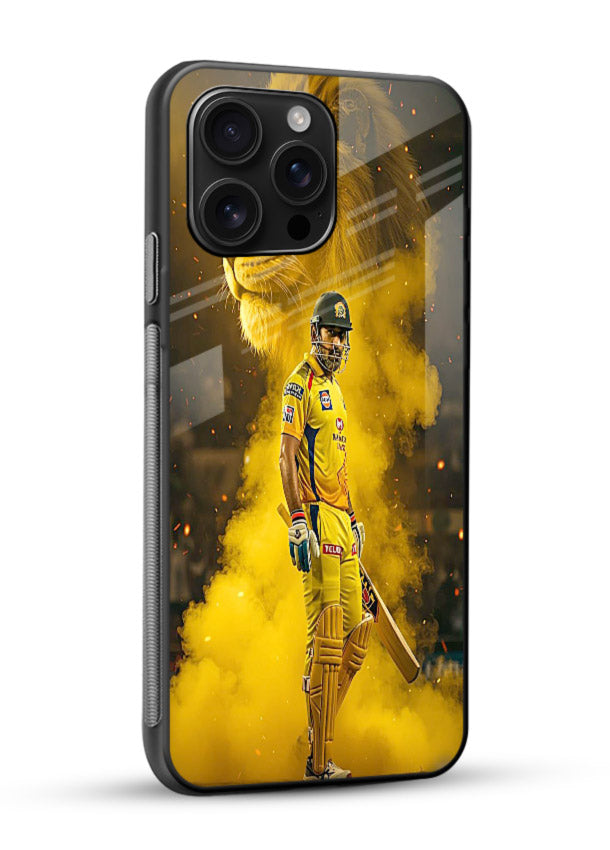 Golden lion and cricketer artwork on glossy tempered glass mobile cover - 2
