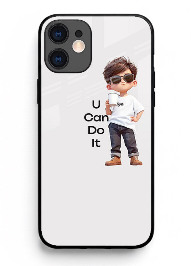Little Motivator Boy character artwork iphone 12 mini glass back cover
