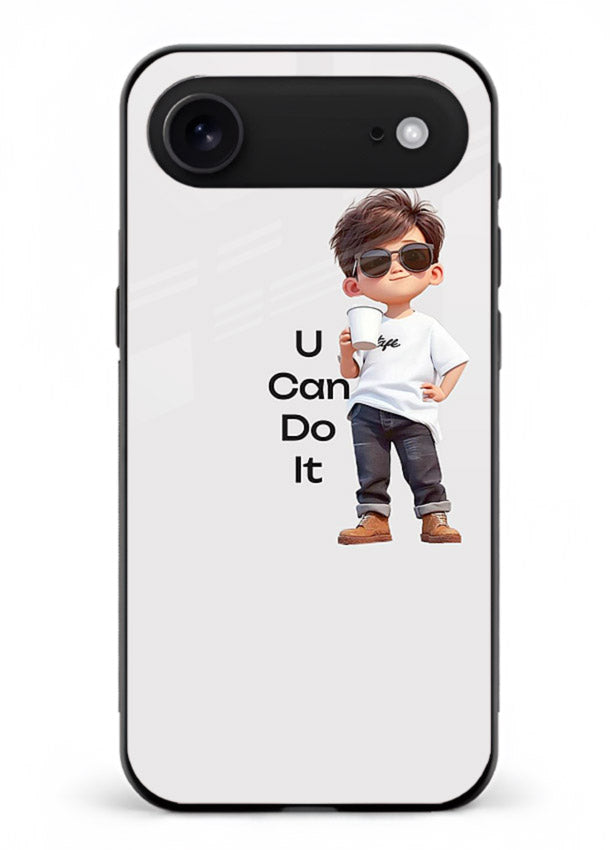 Little Motivator Boy character artwork iphone 18 air glass back cover