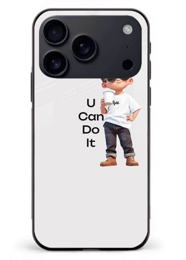Little Motivator Boy character artwork iphone 17 pro max glass back cover