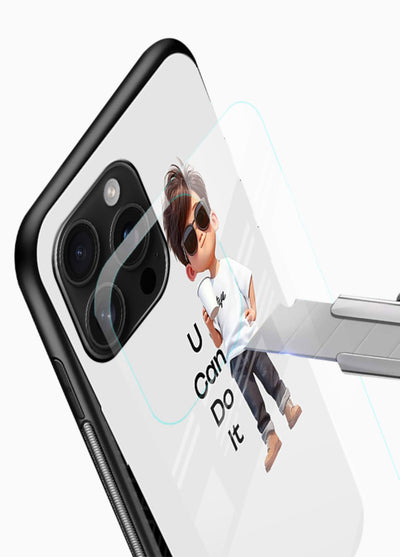 Little Motivator Boy character artwork glossy vibrant premium glass back cover - Angle Blade