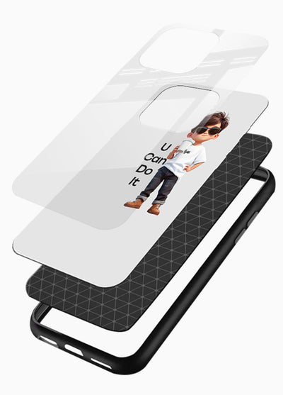 Little Motivator Boy character artwork glossy vibrant premium glass back cover - Angle Layers
