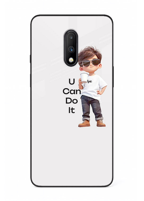 Little Motivator Boy character artwork OnePlus 7 glass back cover