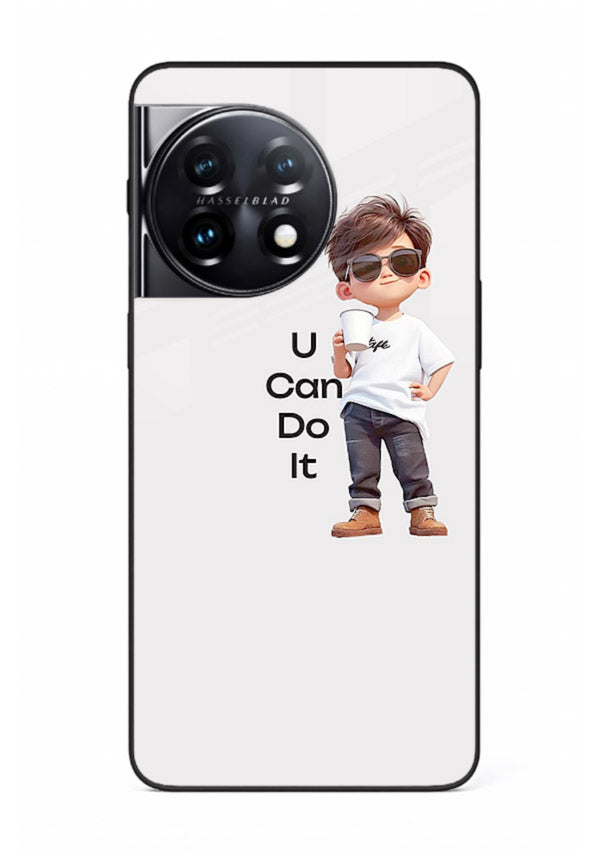 Little Motivator Boy character artwork OnePlus 11R glass back cover