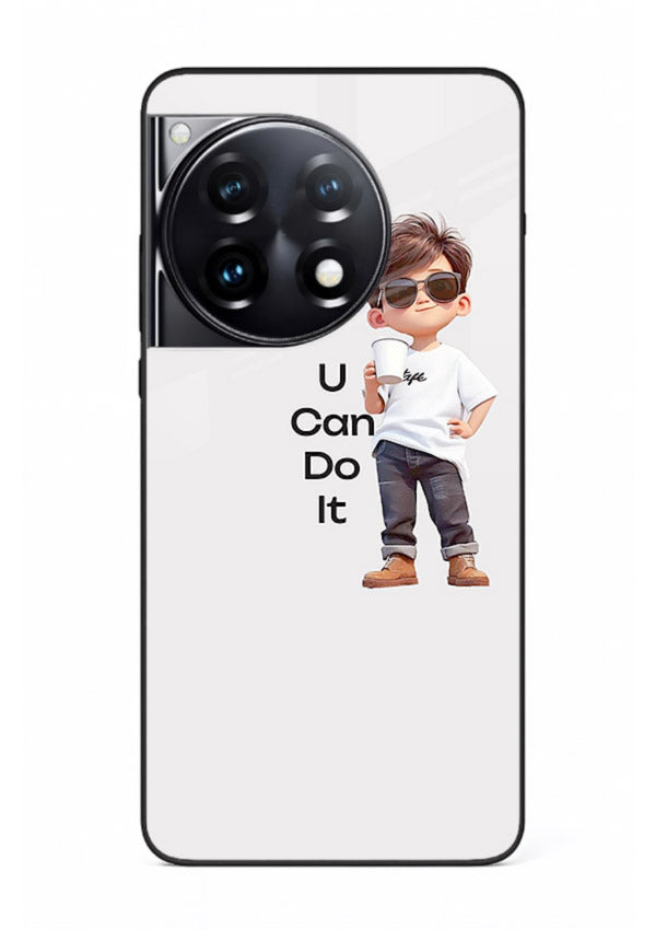 Little Motivator Boy character artwork OnePlus 12R glass back cover
