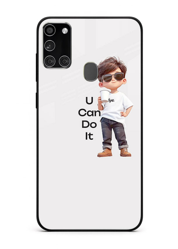 Little Motivator Boy character artwork Samsung A21s glass back cover