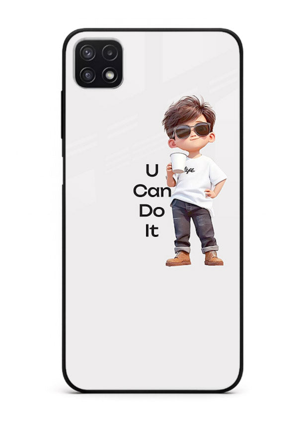 Little Motivator Boy character artwork Samsung F42 5G glass back cover