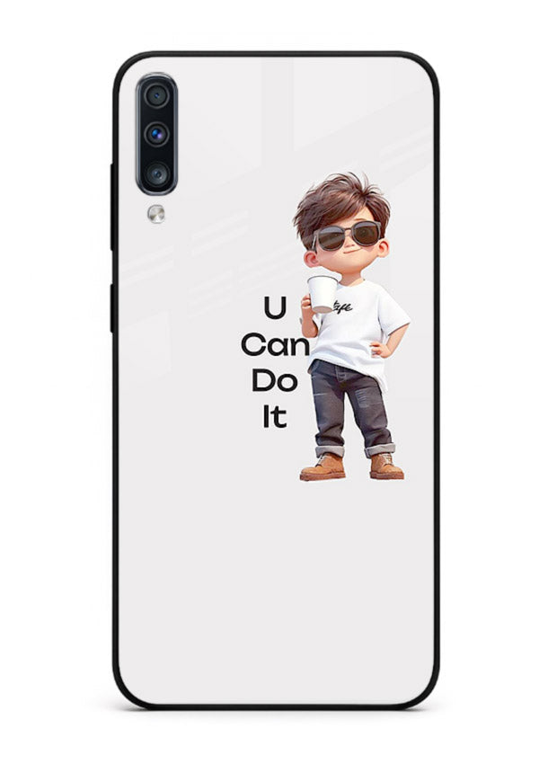 Little Motivator Boy character artwork Samsung A50 glass back cover