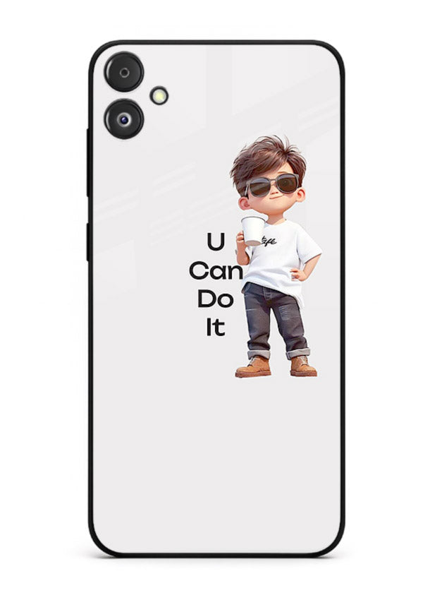 Little Motivator Boy character artwork Samsung F14 5G glass back cover
