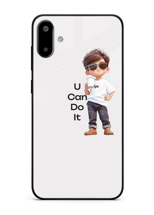 Little Motivator Boy character artwork Samsung F06 5G glass back cover