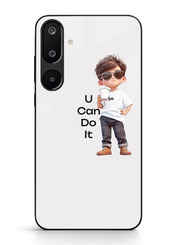 Little Motivator Boy character artwork Samsung F16 5G glass back cover