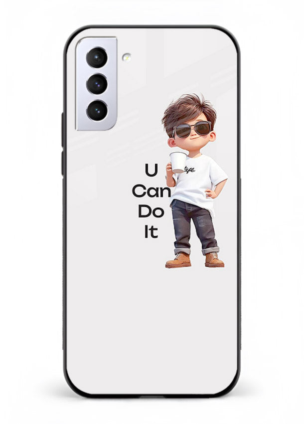 Little Motivator Boy character artwork Samsung S21 Plus glass back cover