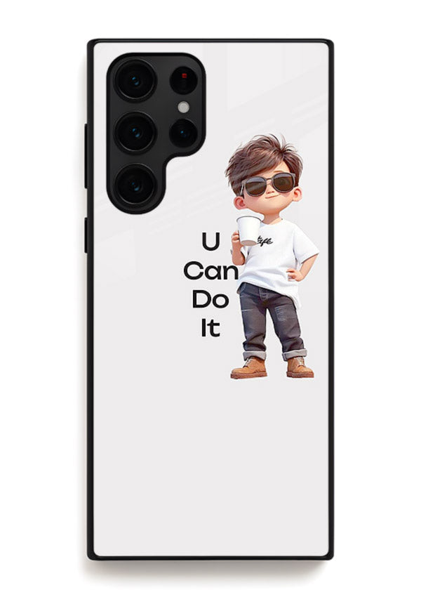 Little Motivator Boy character artwork Samsung S24 Ultra glass back cover