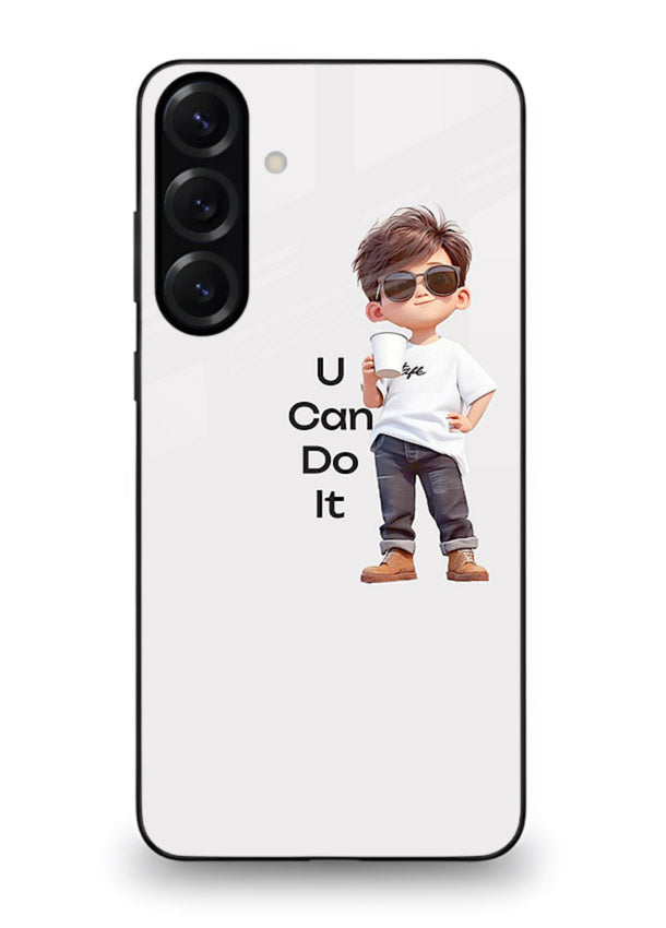 Little Motivator Boy character artwork Samsung A56 5G glass back cover