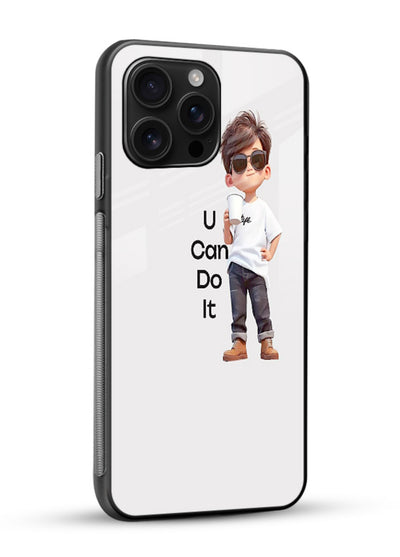 Little Motivator Boy character artwork glossy vibrant premium glass back cover - Angle Side
