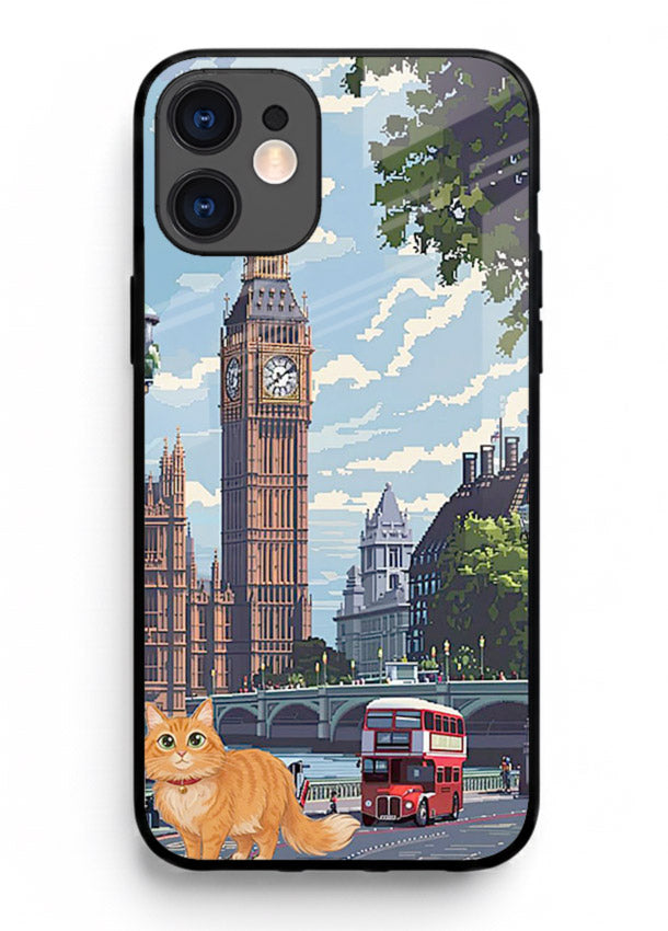 London Cat Street neon cat London artwork iphone 12 mini glass back cover