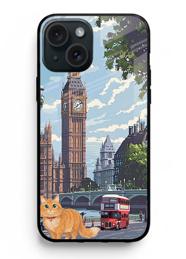 London Cat Street neon cat London artwork iphone 13 glass back cover