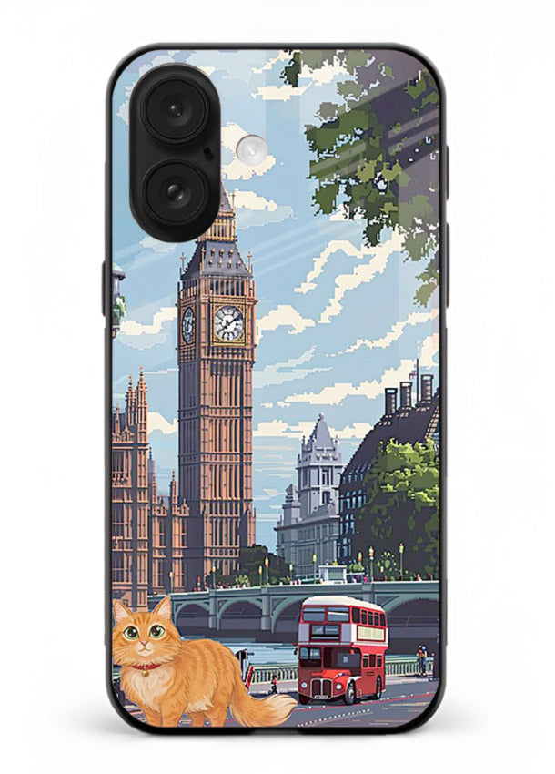 London Cat Street neon cat London artwork iphone 16 plus glass back cover