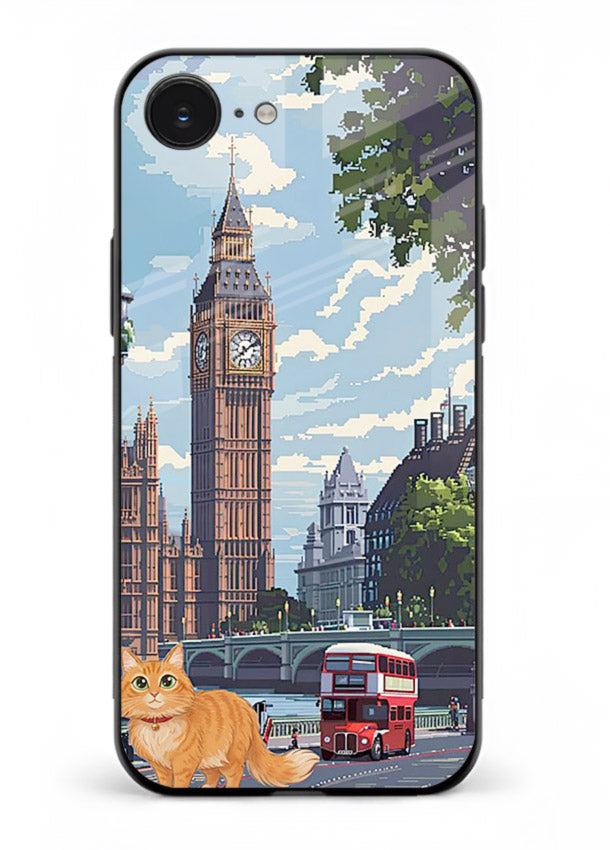 London Cat Street neon cat London artwork iphone 16e glass back cover