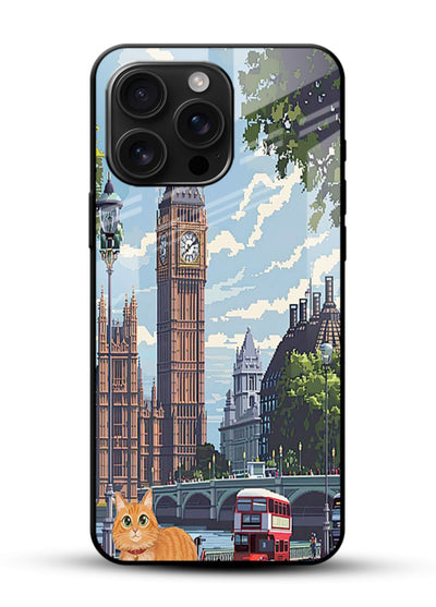 London Cat Street neon cat London artwork glossy vibrant premium glass back cover - Angle Front