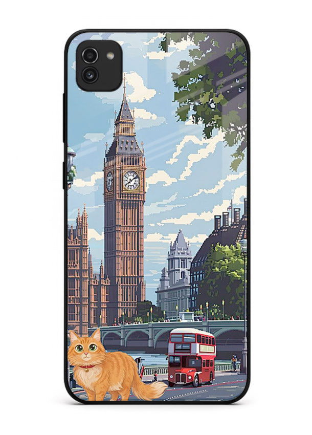 London Cat Street neon cat London artwork Samsung A03 glass back cover