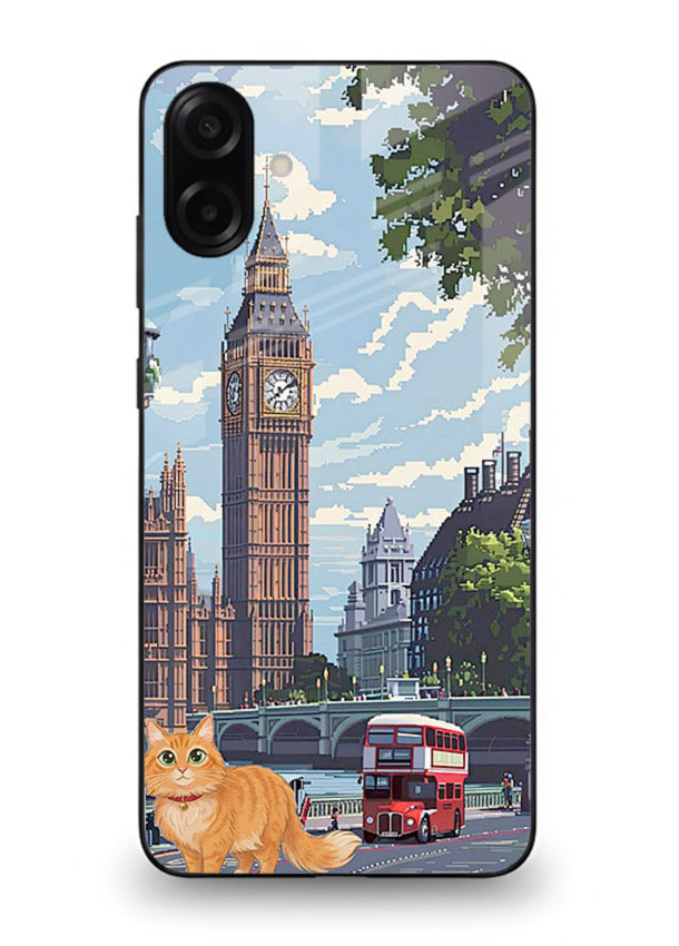 London Cat Street neon cat London artwork Samsung A06 5G glass back cover